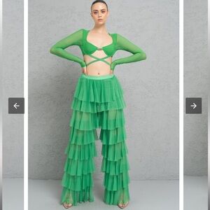 Kikiriki Tiered Tulle Pants in Kelly Green